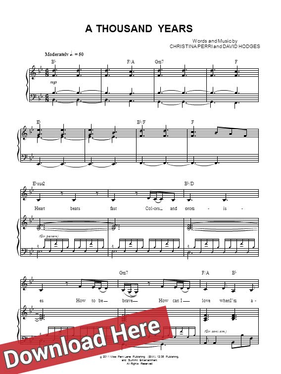 christina perri, a thousand years, sheet music, piano notes, chords, keyboard, guitar, cello, flute, tutorial, download, pdf