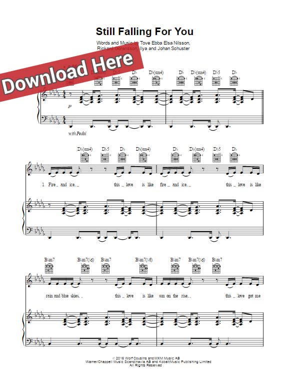 ellie goulding, still falling for you, sheet music, chords, piano notes, score, keyboard, guitar, tutorial