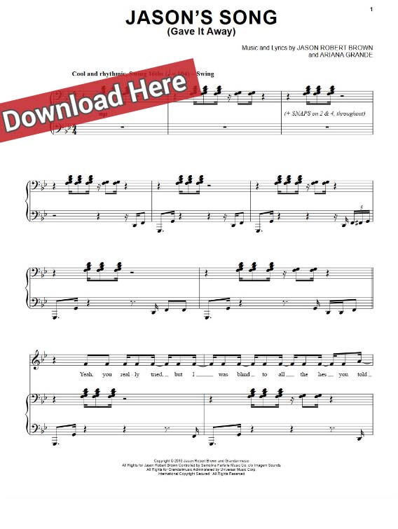 ariana grande, jason's song gave it away, sheet music, piano notes, chords, klavier noten, voice, vocals, tutorial, lesson, keyboard, guitar