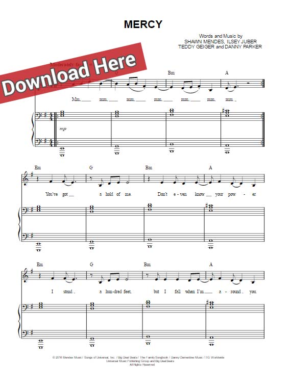 shawn mendes, mercy, sheet music, piano notes, chords, download, keyboard, guitar, tabs, voice, vocals, pdf