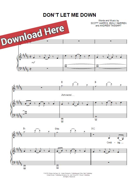 the chainsmokers, don't let me down, sheet music, chords, piano notes, keyboard, guitar, voice, vocals, download, pdf, klavier noten