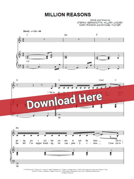 lady gaga, million reasons, sheet music, chords, piano notes, keyboard, voice, vocals, tutorial, lesson, klavier noten, download, pdf