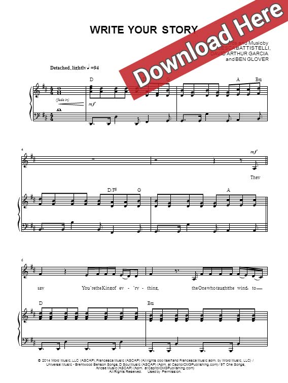 francesca battistelli, write your story, sheet music, piano notes, score, chords, download, bass, guitar, tabs