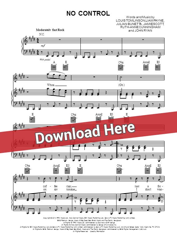 one direction, no control, sheet music, piano notes, chords, score, guitar, tabs, download, how to