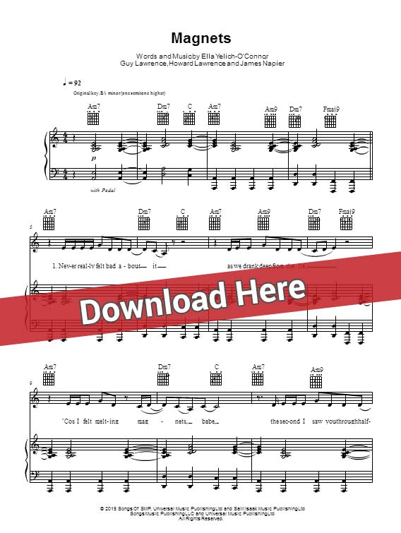 disclosure, magnets, sheet music, piano notes, score, chords, download, klavier noten, partition, guitar, tabs