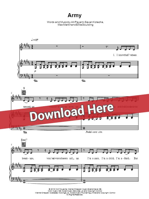 ellie goulding, army, sheet music, piano notes, score, chords, download, keyboard, guitar, tabs, klavier noten, partition, how to play, learn