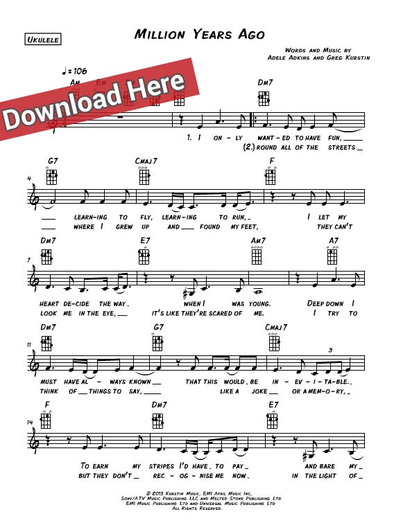 adele, million years ago, sheet music, chords, piano notes, score, tutorial, lesson, keyboard, guitar, tabs, bass,how to play, learn, klavier noten