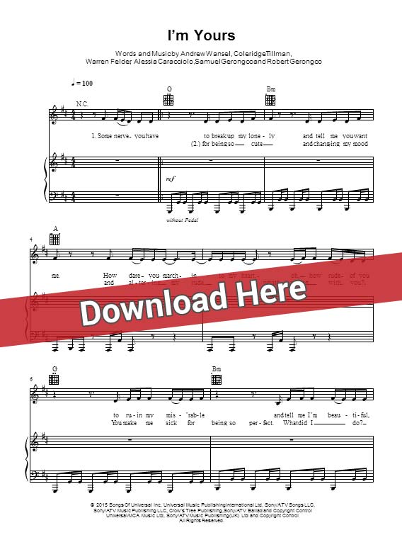 alessia cara, i'm yours, sheet music, piano notes, score, chords, download, keyboard, guitar, tabs, klavier noten, partition, how to play, learn