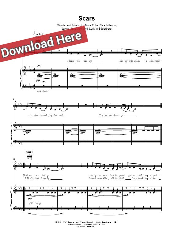 tove lo, scars, sheet music, chords, piano notes, score, download, keyboard, klavier noten, tutorial, lesson, how to