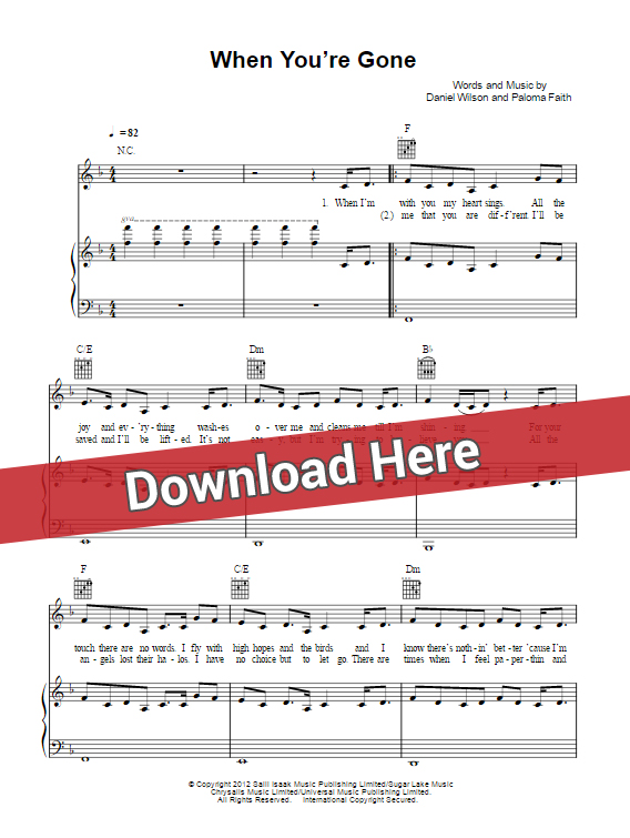 paloma faith, when you're gone, sheet music, chords, piano notes, score, keyboard, guitar, tabs, tutorial, lesson, klavier noten