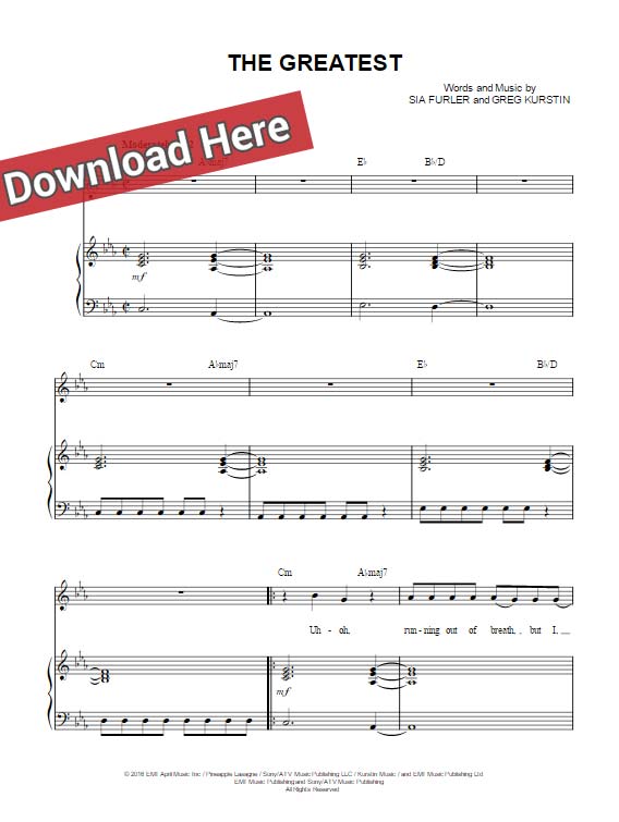 sia, the greatest, sheet music, piano notes, chords, kendrick lamar, keyboard, download, pdf, klavier noten