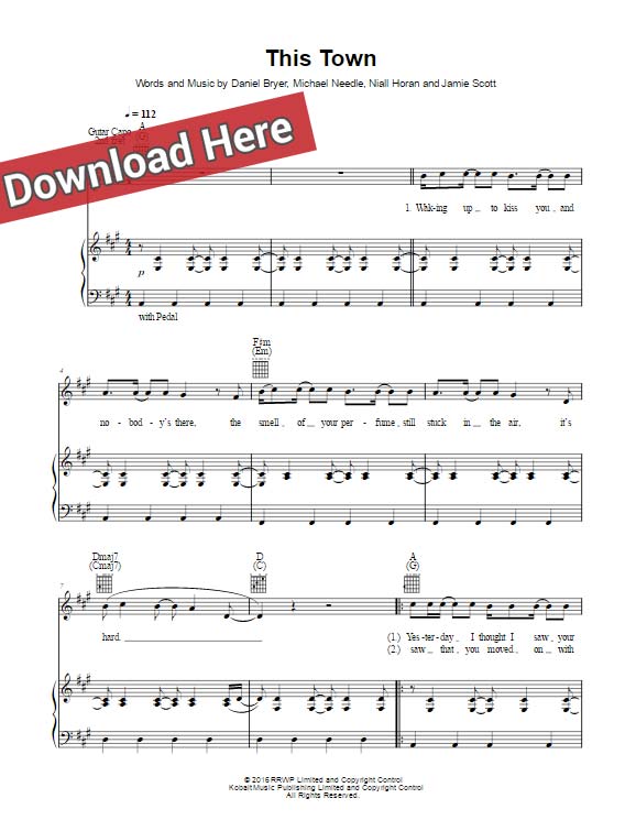 niall horan, this town, sheet music, piano notes, chords, download, klavier noten, keyboard, guitar, tutorial, lesson, voice, vocals