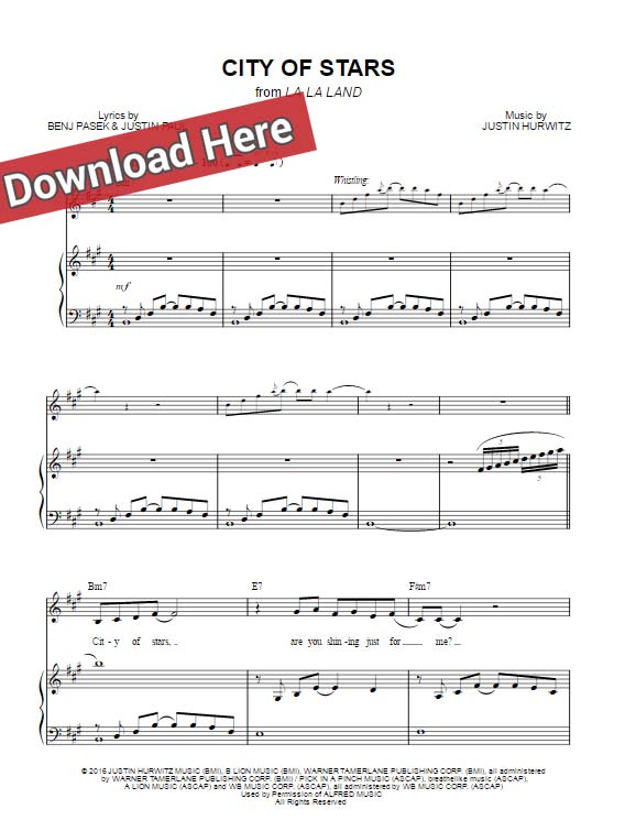 La La Land City of Stars Sheet Music, Piano Notes, Chords