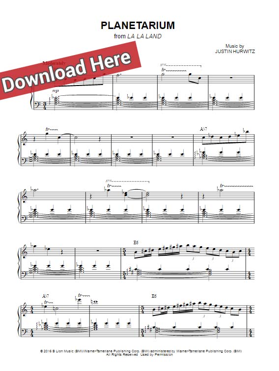 la la land, planetarium, sheet music, piano notes, chords, download, print, pdf, klavier noten, tutorial