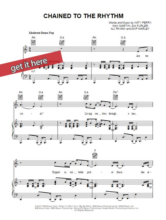 katy perry, chained to the rhythm, sheet music, chords, piano notes, keyboard, klavier noten, download, pdf, free
