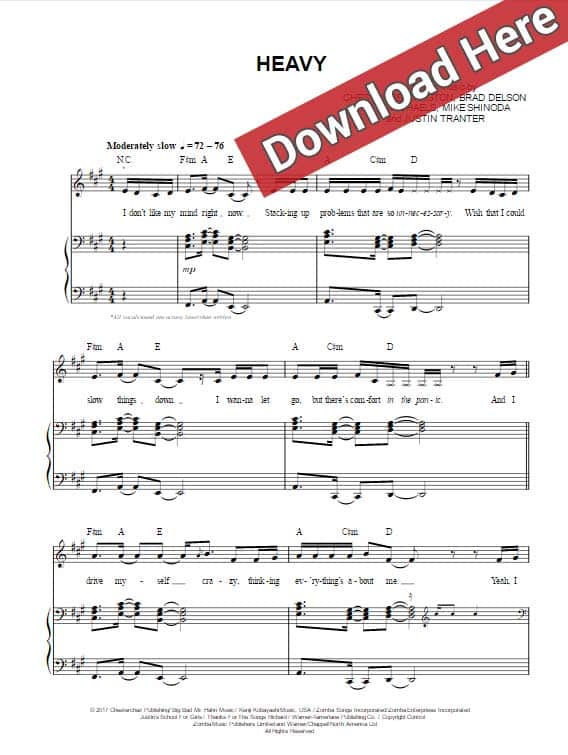 linkin park, heavy, sheet music, kiiara, piano notes, chords, download, pdf, klavier noten, keyboard, tutorial, voice, vocals, backup