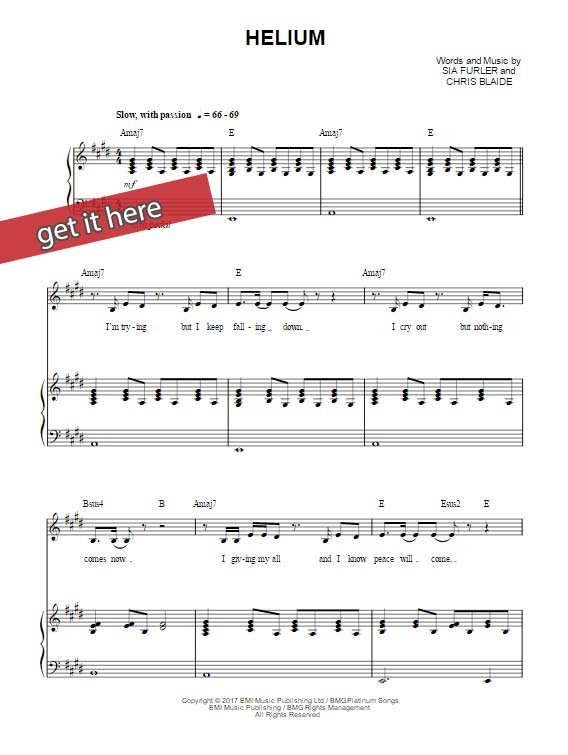sia, helium, sheet music, piano notes, chords, download, pdf, print, klavier noten, tutorial, lesson, voice, vocals