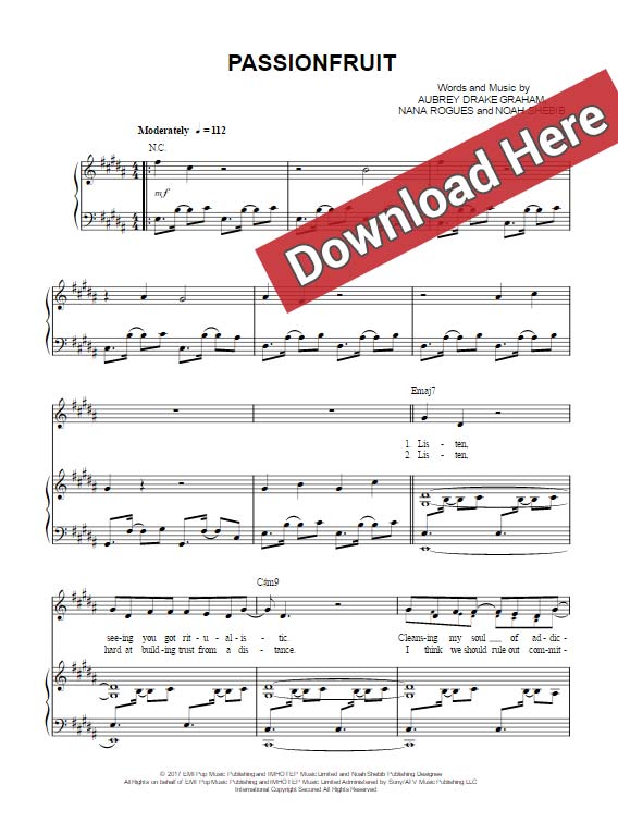drake, passionfruit, sheet music, chords, piano notes, download, pdf, klavier noten, tutorial