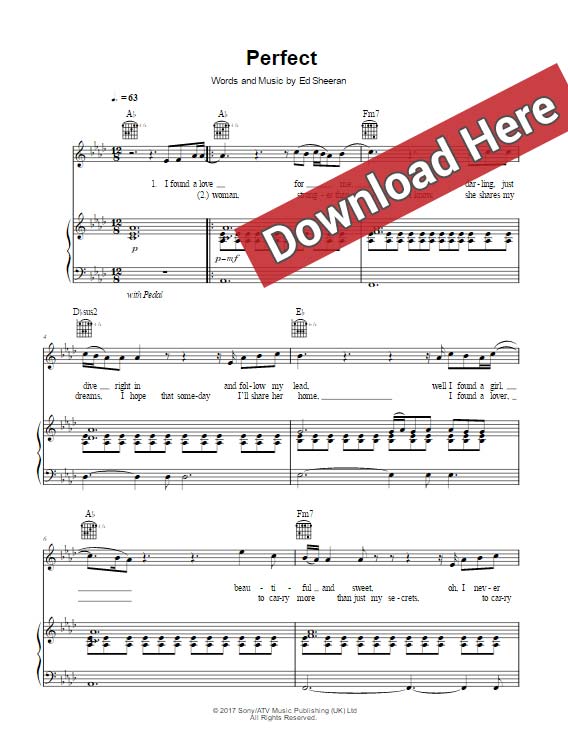 ed sheeran, perfect, sheet music, chords, klavier noten, piano notes, download, pdf, voice, vocals