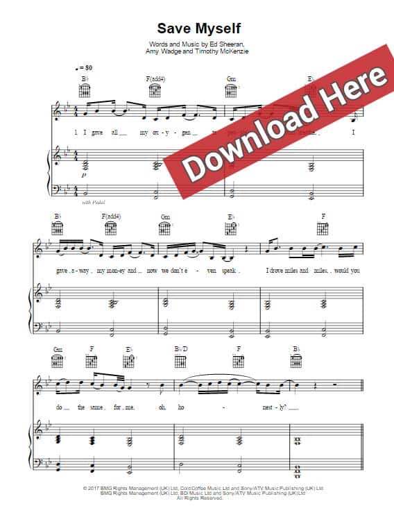 ed sheeran, save myself, sheet music, piano notes, chords, download, klavier noten, keyboard, guitar, voice, vocals