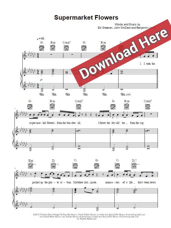 ed sheeran, supermarket flowers, sheet music, piano notes, chords, download, klavier noten, keyboard, guitar, voice, vocals