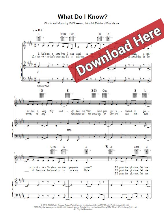 ed sheeran, what do i know, sheet music, chords, piano notes, keyboard, klavier noten, download, pdf