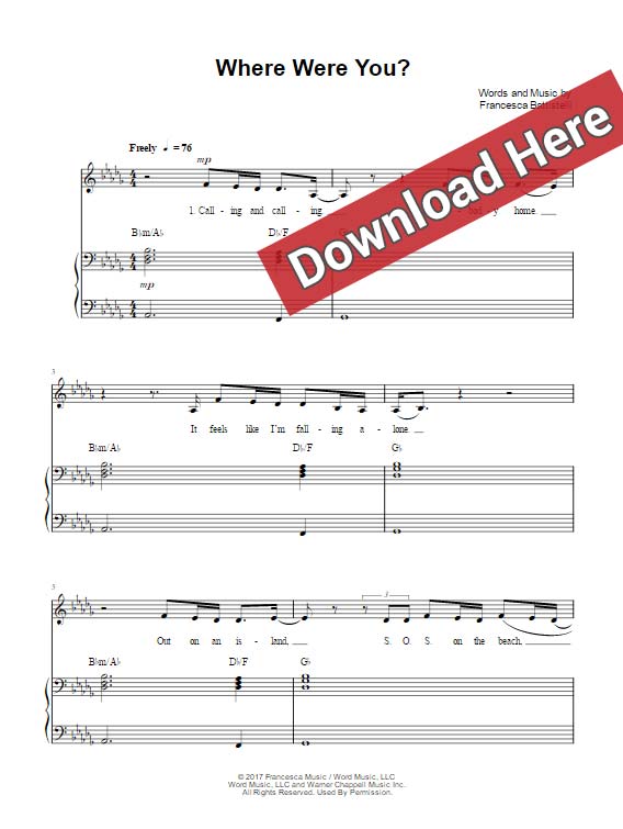 francesc battistelli, where were you, sheet music, piano notes, chords, download, pdf, klavier noten, keyboard, guitar, voice, vocals