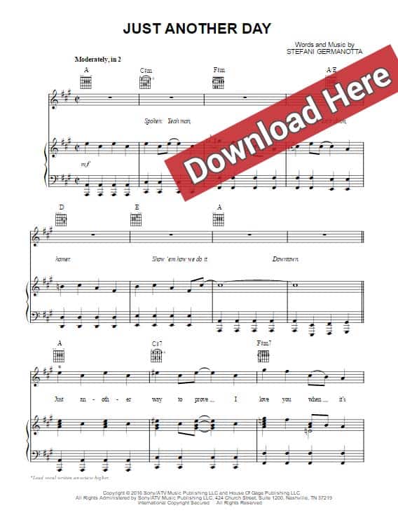 lady gaga, just another day, sheet music, piano notes, chords, download, klavier noten, pdf, voice, vocals, guitar