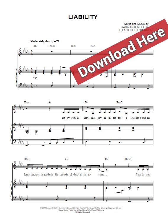 lorde, liability, sheet music, piano notes, chords, download, pdf, klavier noten, guitar, keyboard, voice, vocals