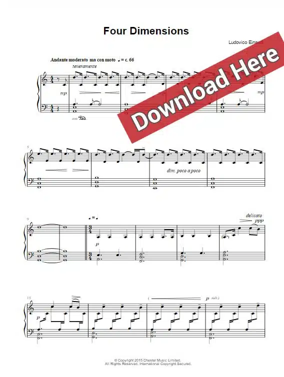 ludovico einaudi, four dimensions, sheet music, piano notes, chords, download, pdf, klavier noten, keyboard, live, tutorial