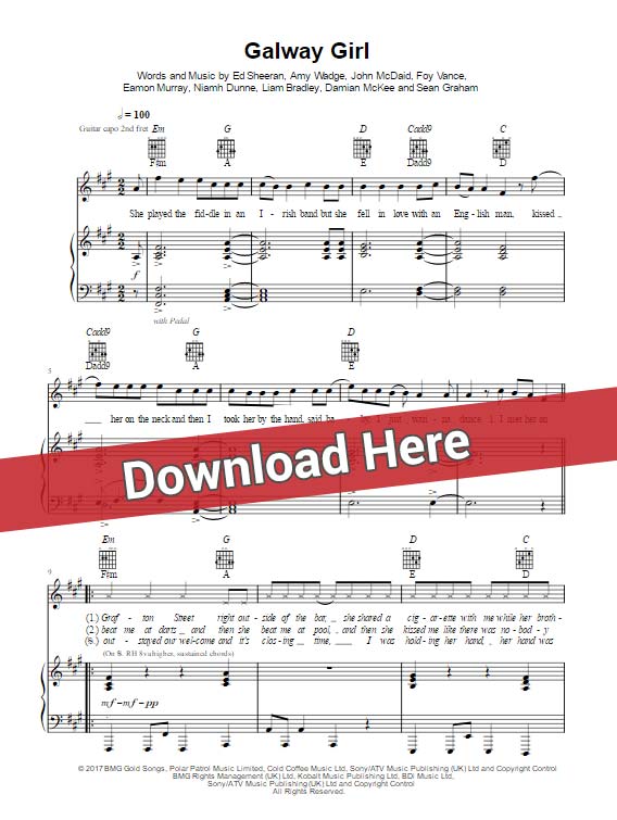 ed sheeran, galway girl, sheet music, piano notes, chords, download, pdf, klavier noten, keyboard, vocals, voice, tutorial, lesson, guide