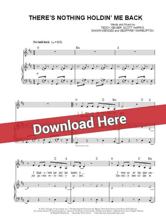 shawn mendes, there's nothing holdin' me back, sheet music, piano notes, chords, download, keyboard, vocals, klavier noten, tutorial, lesson