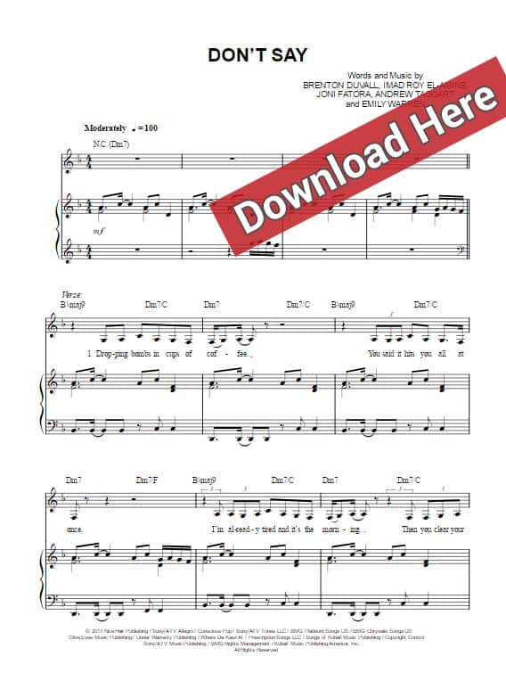 the chainsmokers, don't say, sheet music, emily warren, chords, piano notes, score, keyboard, voice, download, pdf, klavier noten