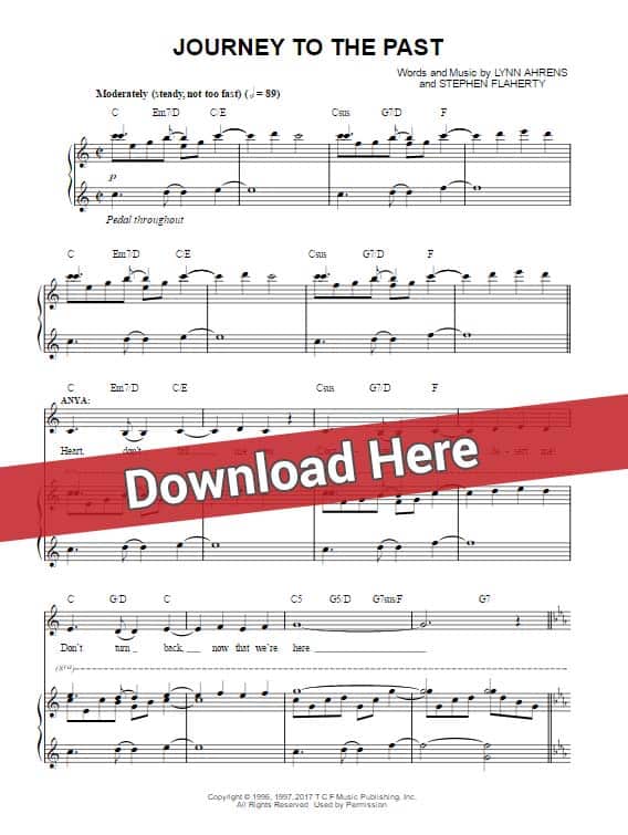 anastasia 2017, journey to the past, sheet music, piano notes, chords, download, keyboard, klavier noten, voice, vocals, movie, disney