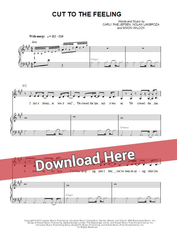 carly rae jepsen, cut to the feeling, sheet music, piano notes, chords, download, klavier noten, musicnotes, composition, transpose
