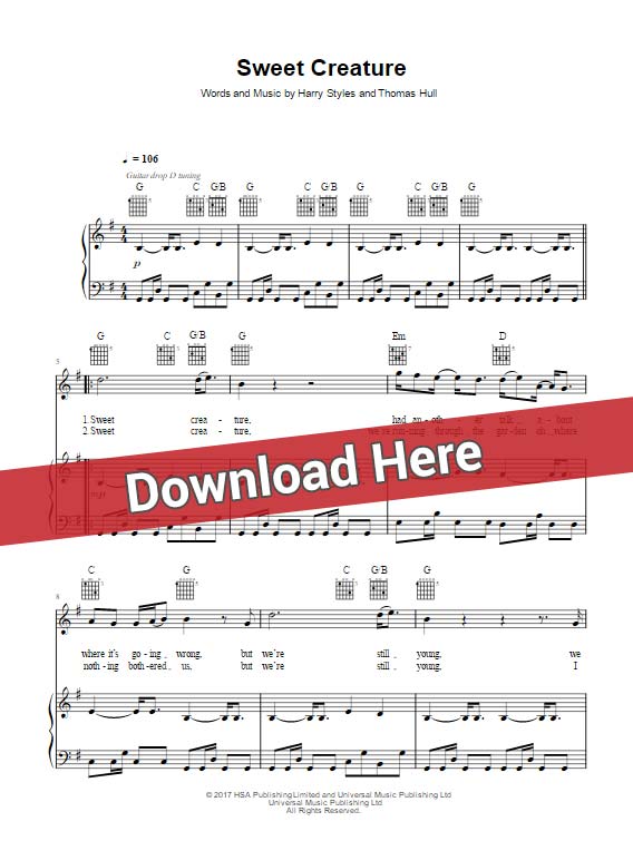harry styles, sweet creature, sheet music, piano notes, chords, download, klavier noten, keyboard, tutorial, lesson