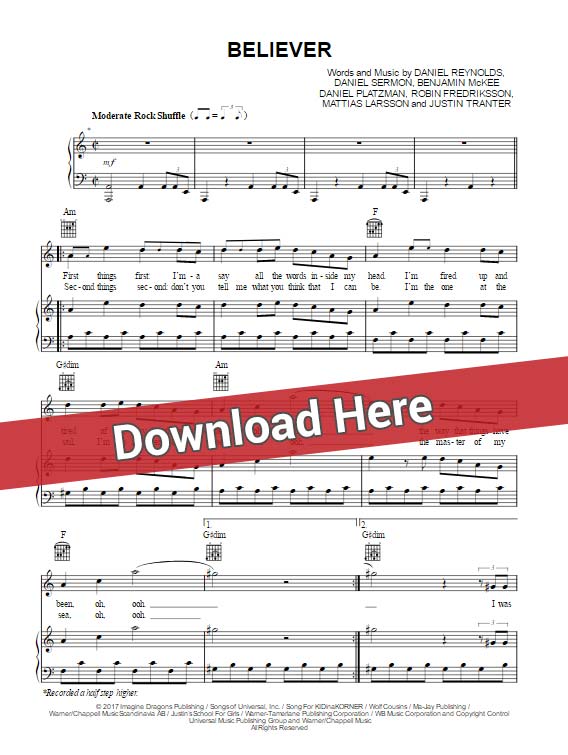 imagine dragons, believer, sheet music, piano notes, chords, download, klavier noten, keyboard, cleff, bass, guitar, tutorial, lesson