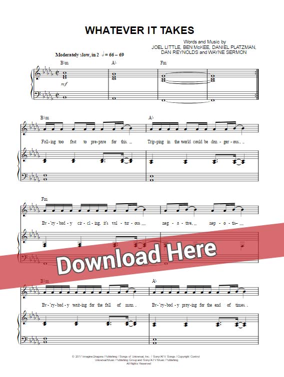 Imagine Dragons - Whatever It Takes Sheet Music, Piano ...