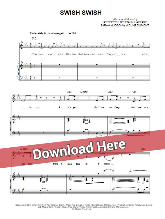 katy perry, swish swish, sheet music, nicki minaj, piano notes, chords, download, pdf, klavier noten, composition, transpose