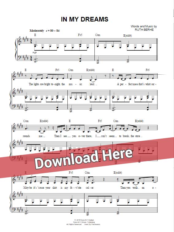 ruth b, in my dreams, sheet music, piano notes, chords, download, keyboard, klavier noten, guitar, composition, transpose