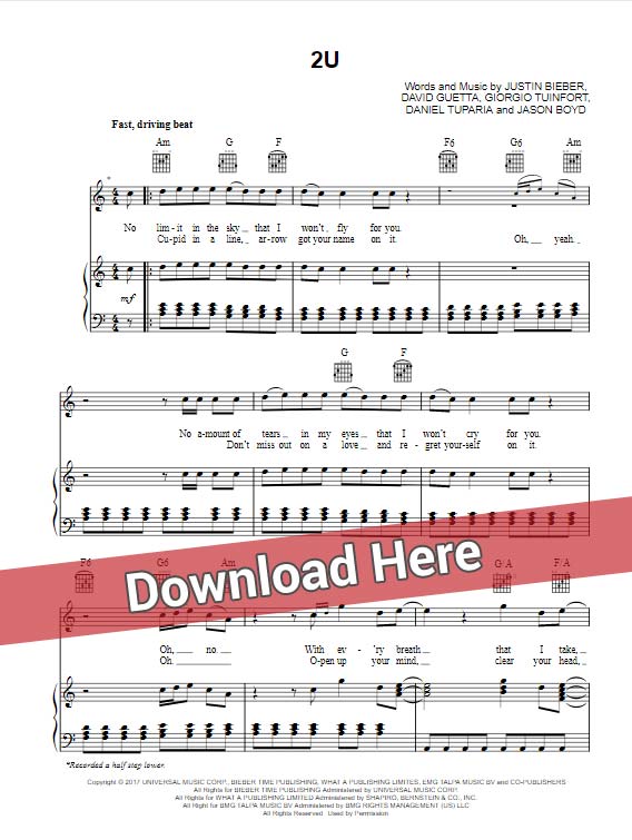 david guetta, 2u, sheet music, justin bieber, piano notes, chords, download, klaiver noten, keyboard, guitar