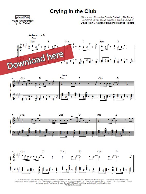 camila cabello, crying in the club, sheet music, piano notes, chords, download, klavier noten, keyboard, voice, vocals, pdf, composition