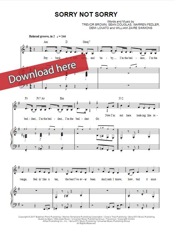 demi lovato, sorry not sorry, sheet music, piano notes, chords, download, klavier noten, keyboard, voice, vocals, pdf, composition, transpose