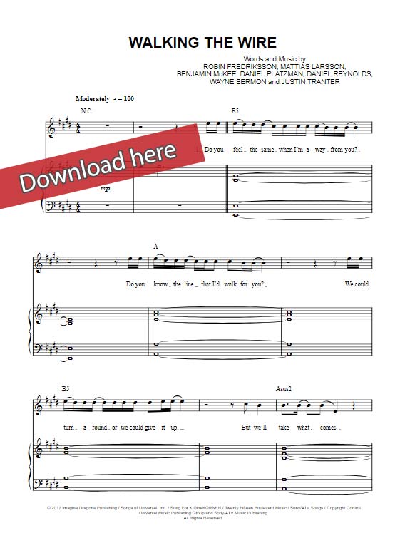 imagine dragons, walking the wire, sheet music, piano notes, chords, download, pdf, klavier noten, keyboard, composition, transpose