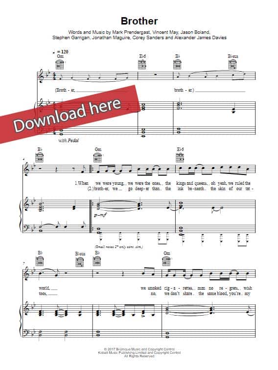 kodaline, brother, sheet music, piano notes, chords, download, klavier noten, composition, voice, vocals