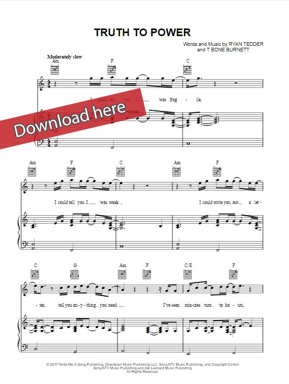 onerepublic, truth to power, sheet music, piano notes, klavier noten, chords, composition, transpoe, score, download, free, pdf