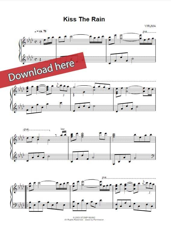 yiruma, kiss the rain, sheet music, piano notes, chords, klavier noten, keyboard, tutorial, pdf, how to play