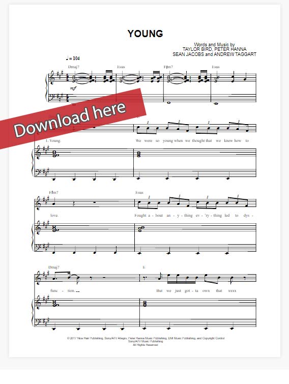 the chainsmokers, young, sheet music, piano notes, chords, download, klavier noten, composition