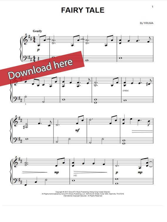 yiruma, fairy tale, sheet music, piano notes, chords, download, composition, transpose, klavier noten