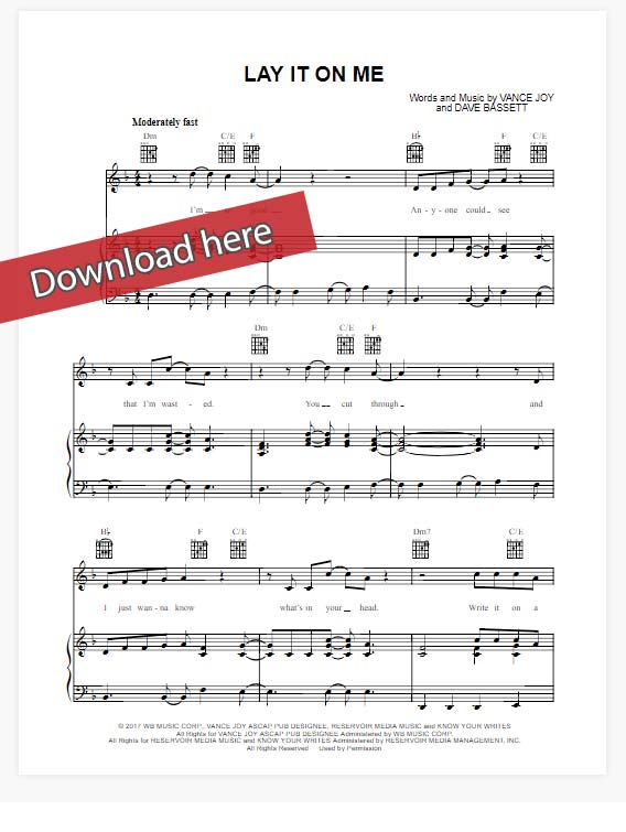 vance joy, ley it on me, sheet music, piano notes, chords, download, klavier noten, keyboard, guitar, tabs, vocals, voice, how to play